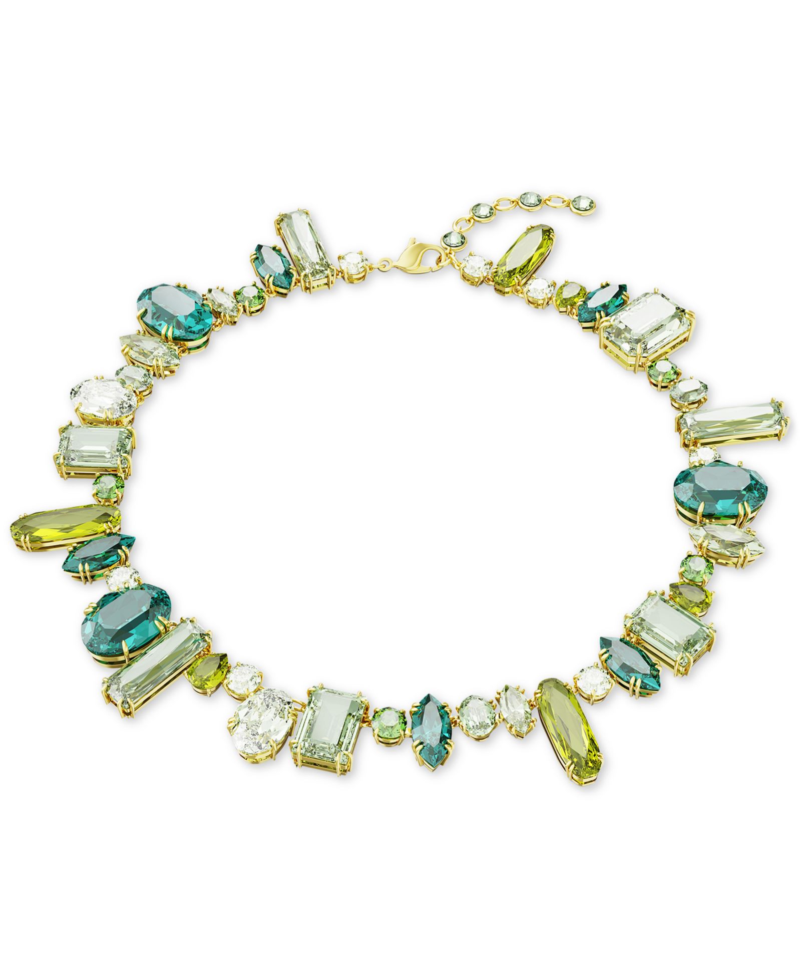 Золотистое ожерелье-чокер Swarovski с зелеными кристаллами, 14" + удлинитель 1-3/4"