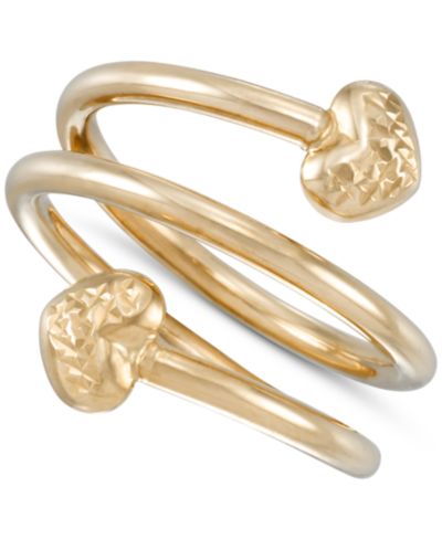 Textured Heart Polished Spiral Bypass Ring in 10k Gold
