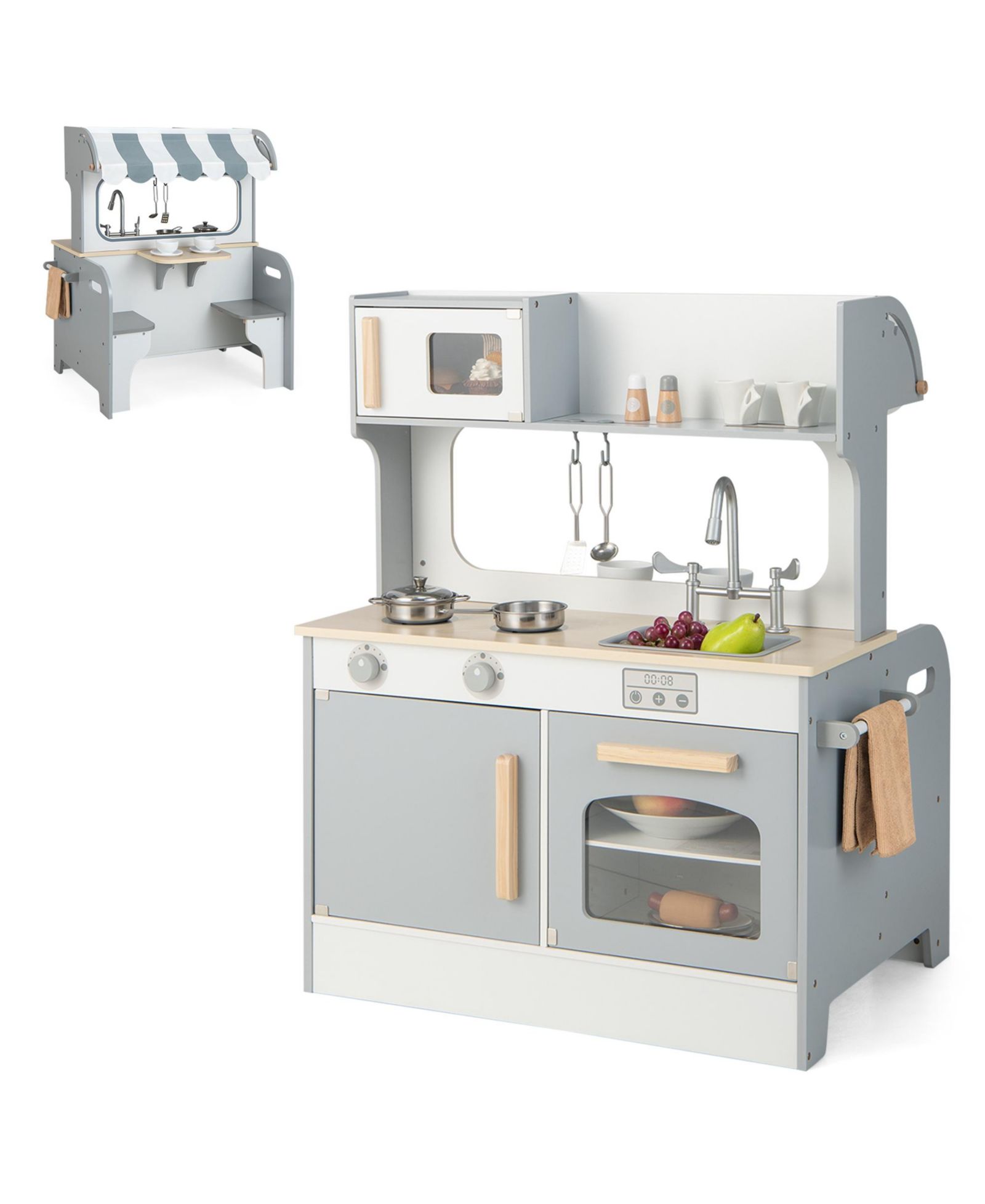 Costway 2-in-1 Double-Sided Play Kitchen, Ages 3+