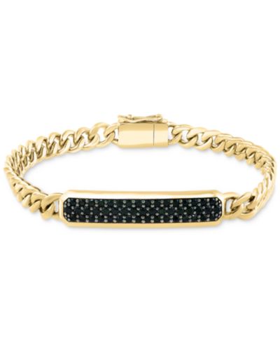 EFFY® Men's Black Spinel Panzer Chain Bracelet (1-1/2 ct. t.w.) in 14k Gold-Plated Sterling Silver