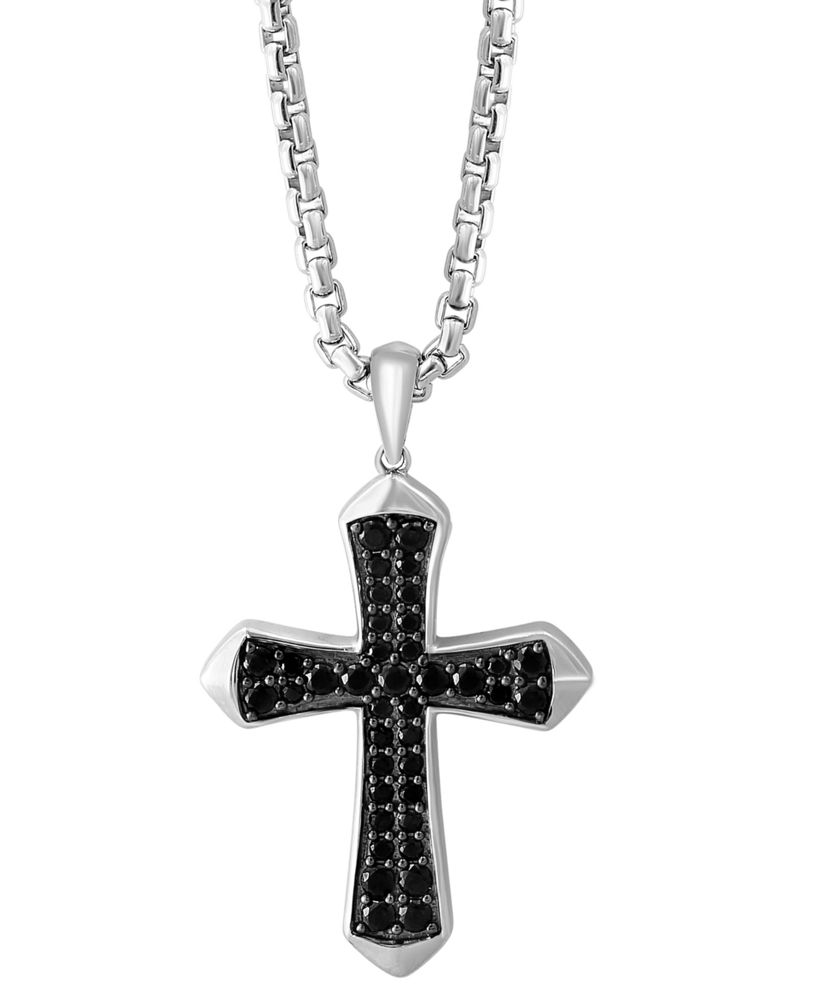 Мужское ожерелье EFFY® Black Spinel Cross 22" Pendant в стерлинговом серебре