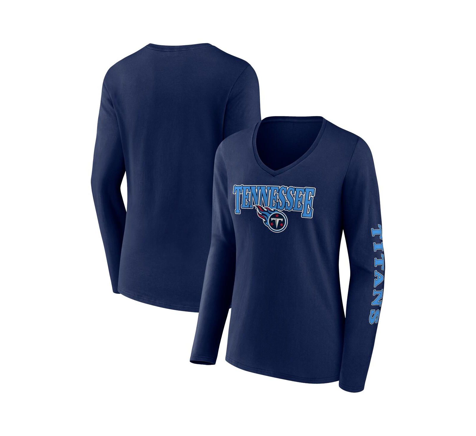 Women's Fanatics Navy Tennessee Titans Wordmark Long Sleeve V-Neck T-shirt