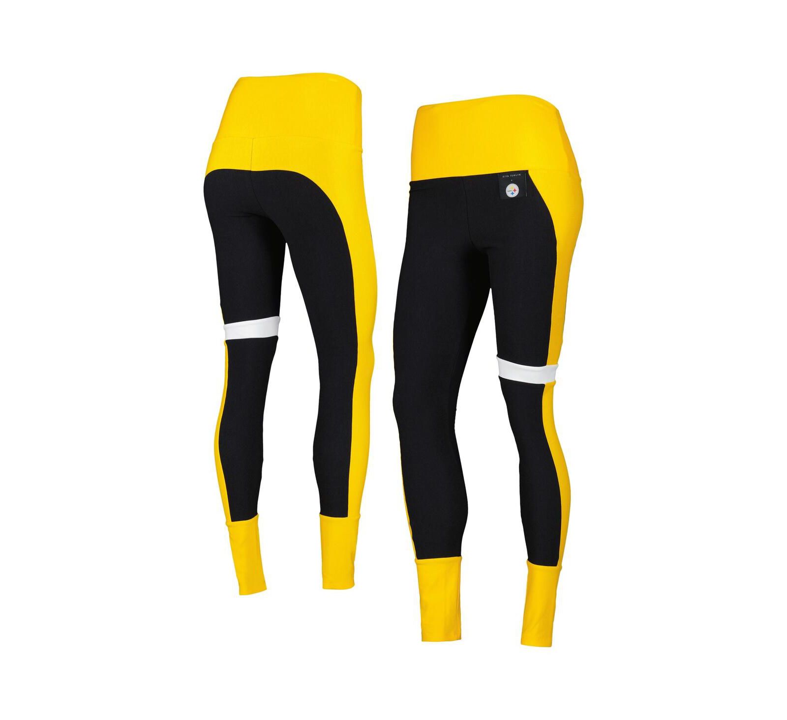 Женские леггинсы Kiya Tomlin Pittsburgh Steelers Colorblock Tri-Blend, черные/золотые