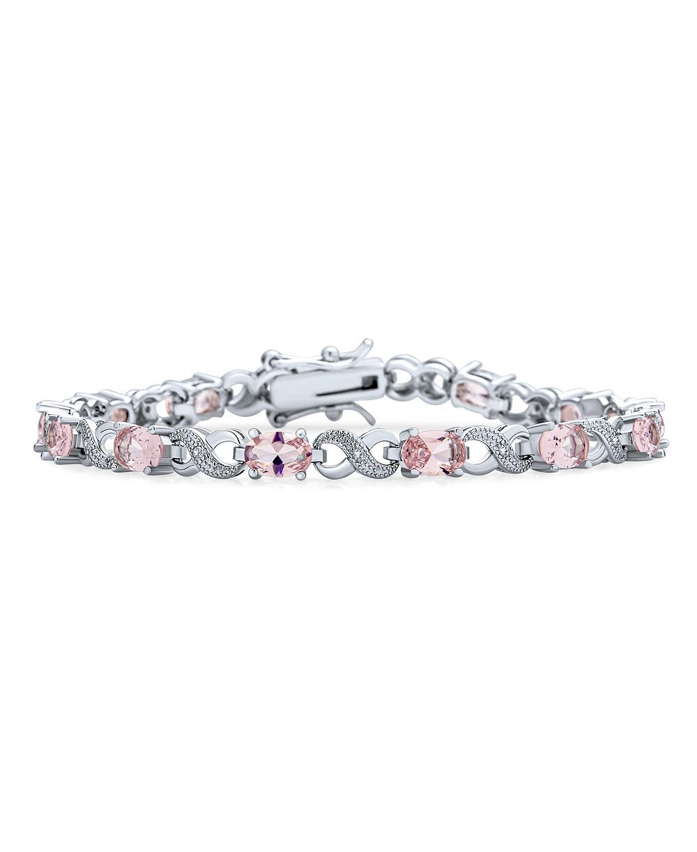 Bling Jewelry Birthstone Dark Pink Color CZ Oval Infinity Tennis Bracelet Silver Plated