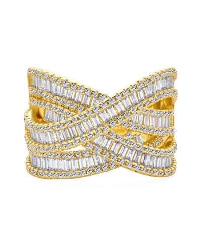 Bling Jewelry Baguette CZ Criss Cross Cocktail Band Statement Ring Gold Plated