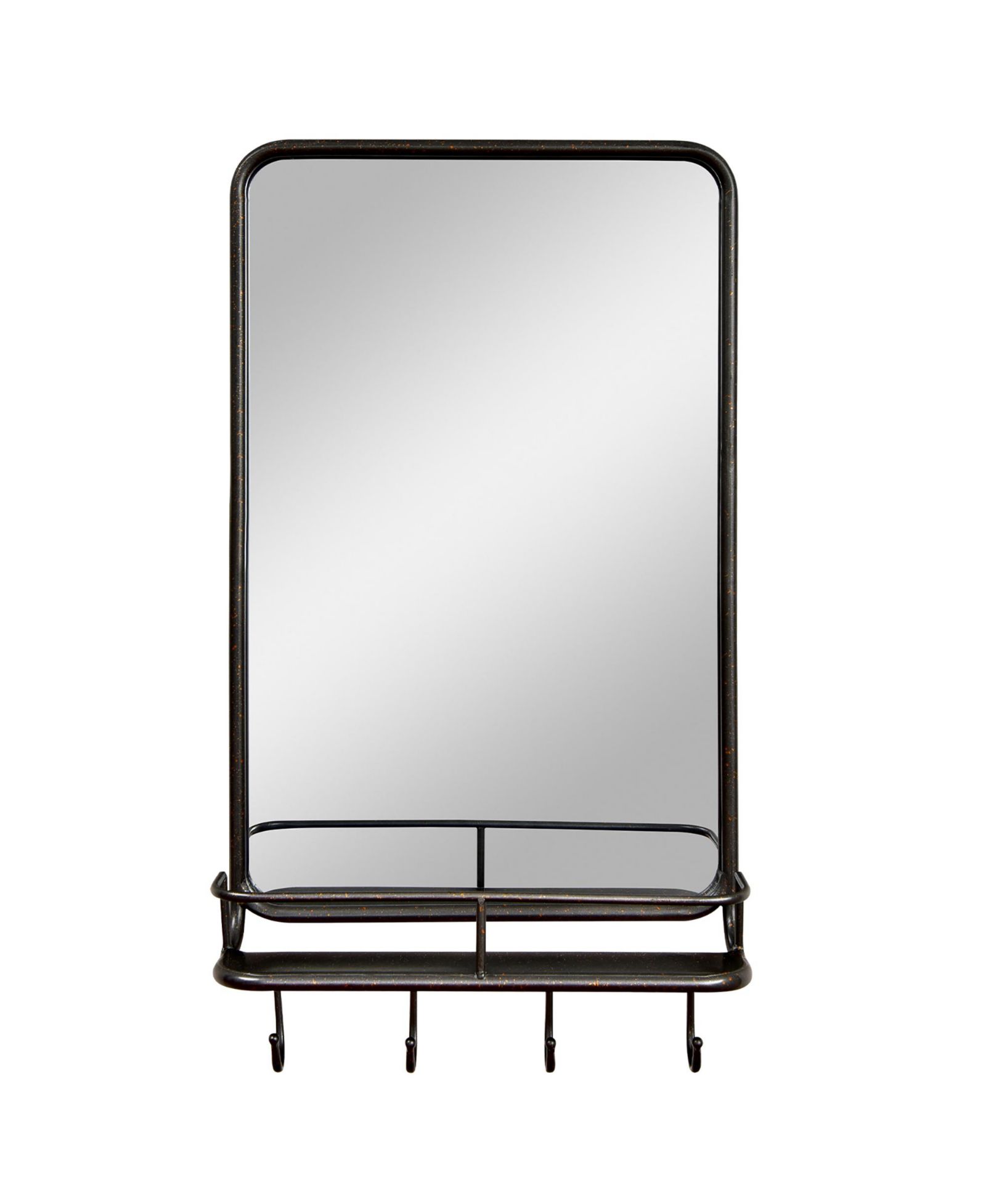 Wall Bathroom Mirror w/ Shelf Hooks Sturdy Metal Frame
