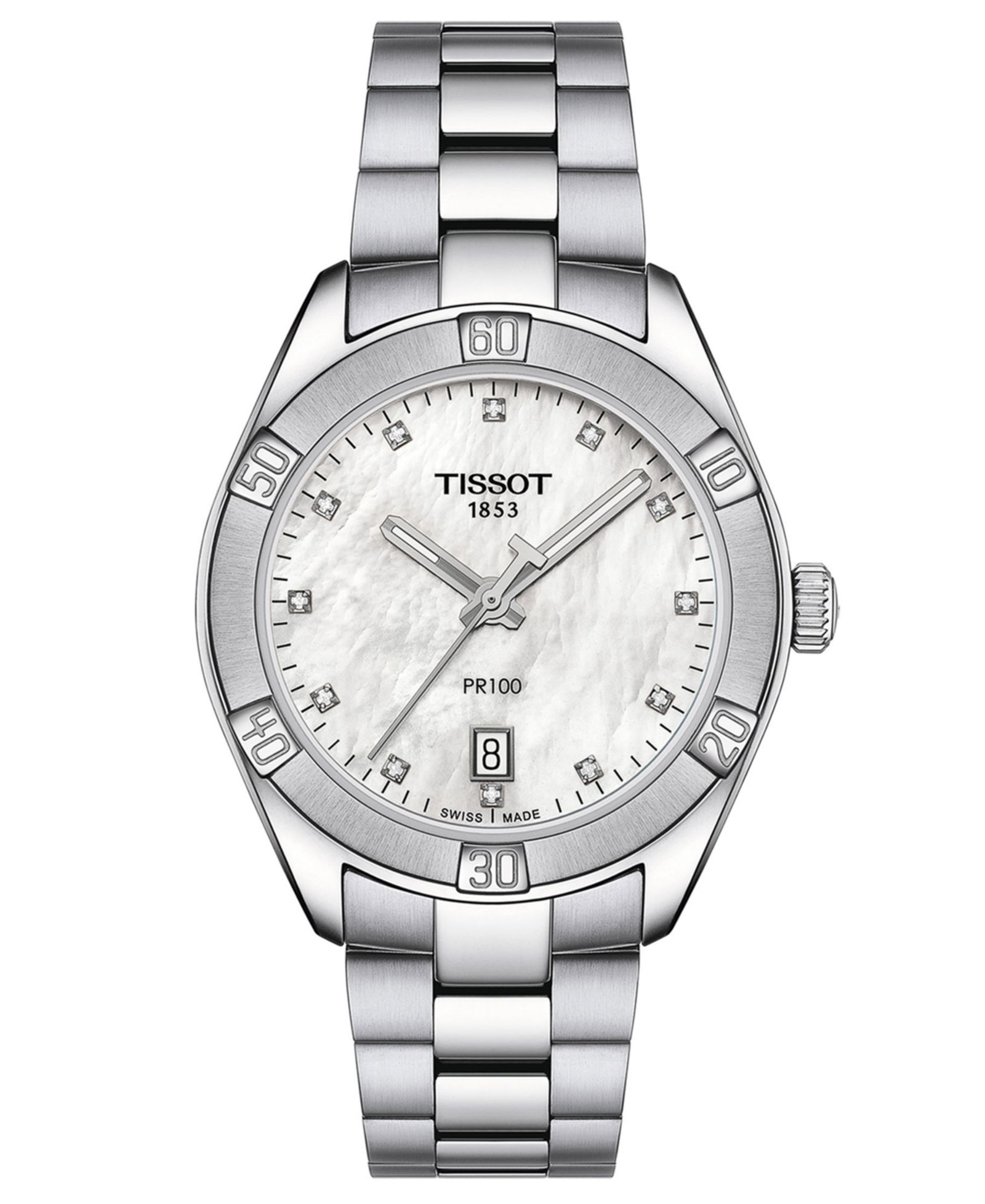 Tissot Women's Swiss PR 100 Sport Chic Diamond (1/20 ct. t.w.) Stainless Steel Bracelet Watch 36mm
