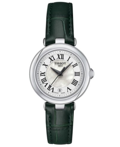 Женские швейцарские часы Tissot Bellissima с зеленым кожаным ремешком, диаметр 26 мм
