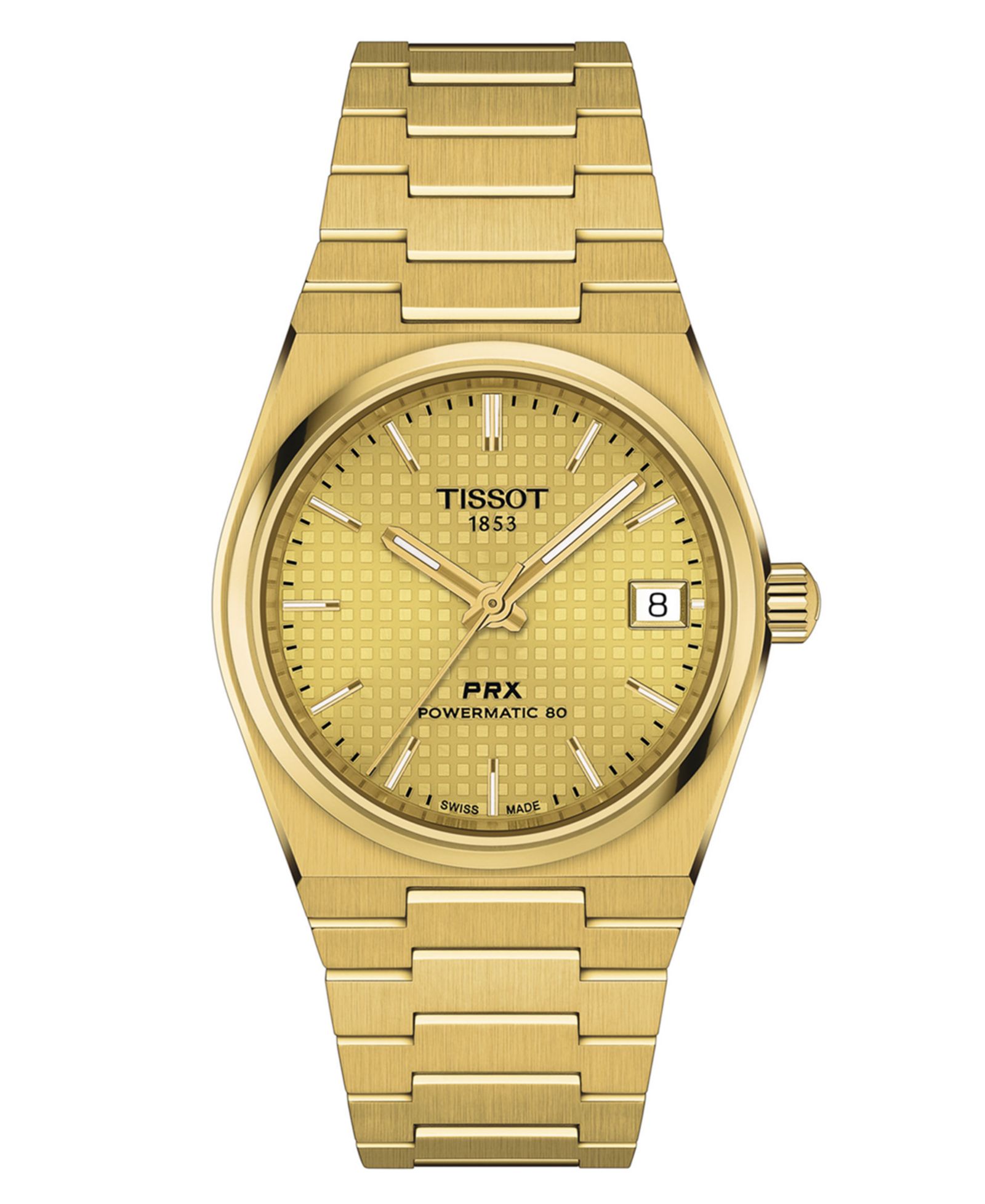 Женские часы Tissot Swiss Automatic PRX Powermatic 80 Gold PVD Stainless Steel Bracelet 35mm