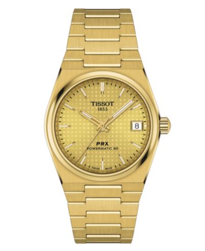 Женские часы Tissot Swiss Automatic PRX Powermatic 80 Gold PVD Stainless Steel Bracelet 35mm