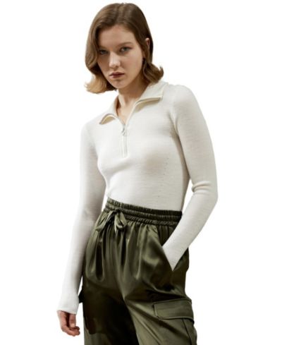 Женский шерстяной свитер LILYSILK Gaia Ribbed Half Zip