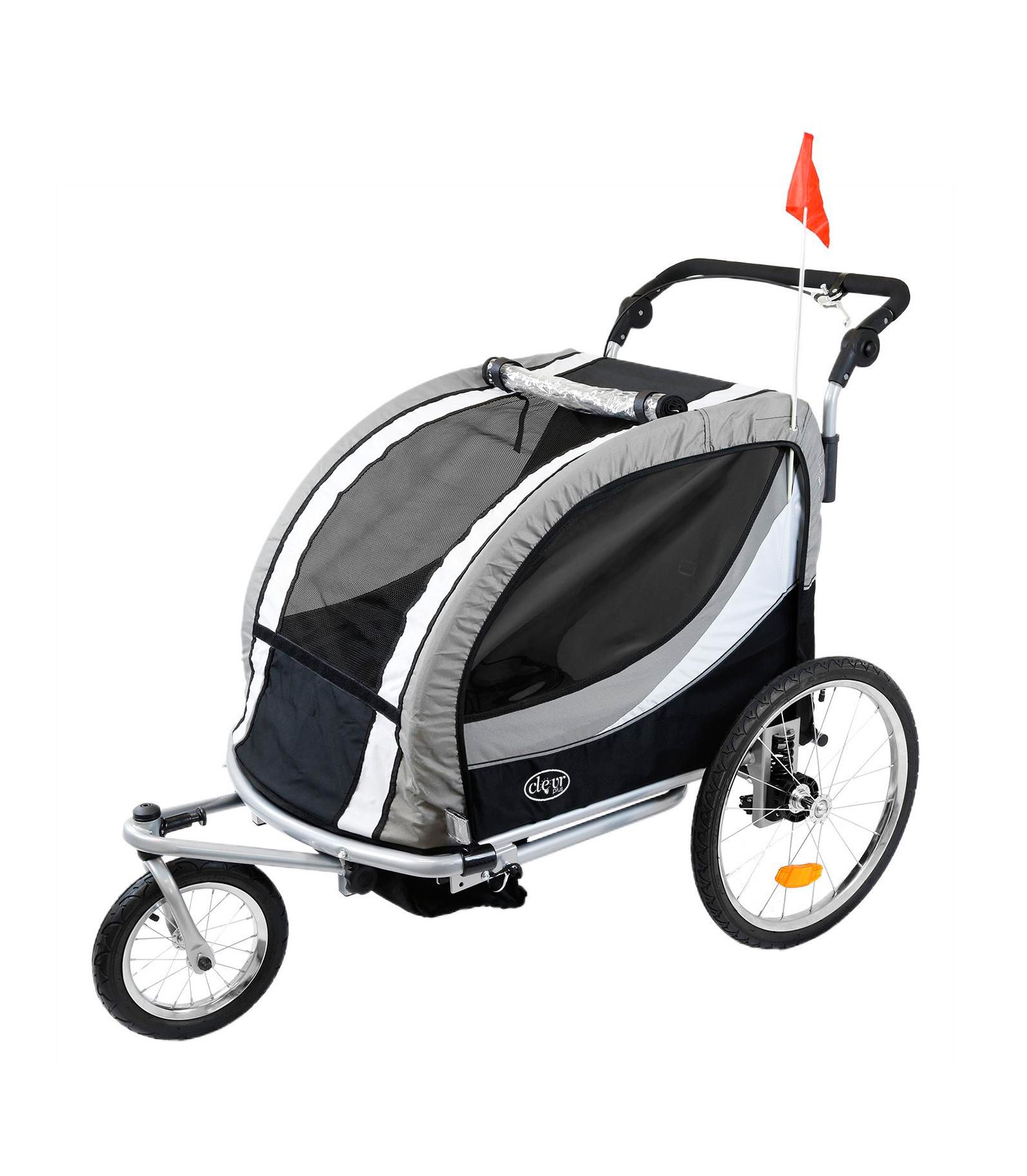 Детский прицеп-коляска ClevrPlus Deluxe 3-in-1 с двойным сиденьем, серый