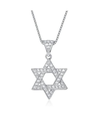 Genevive White Gold Plated CZ Pave Star Of David Dainty Pendant Necklace