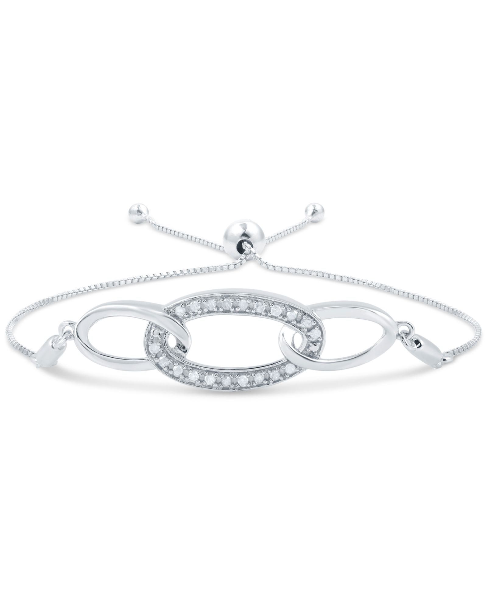 Diamond Ovals Bolo Bracelet (1/6 ct. t.w.) in Sterling Silver