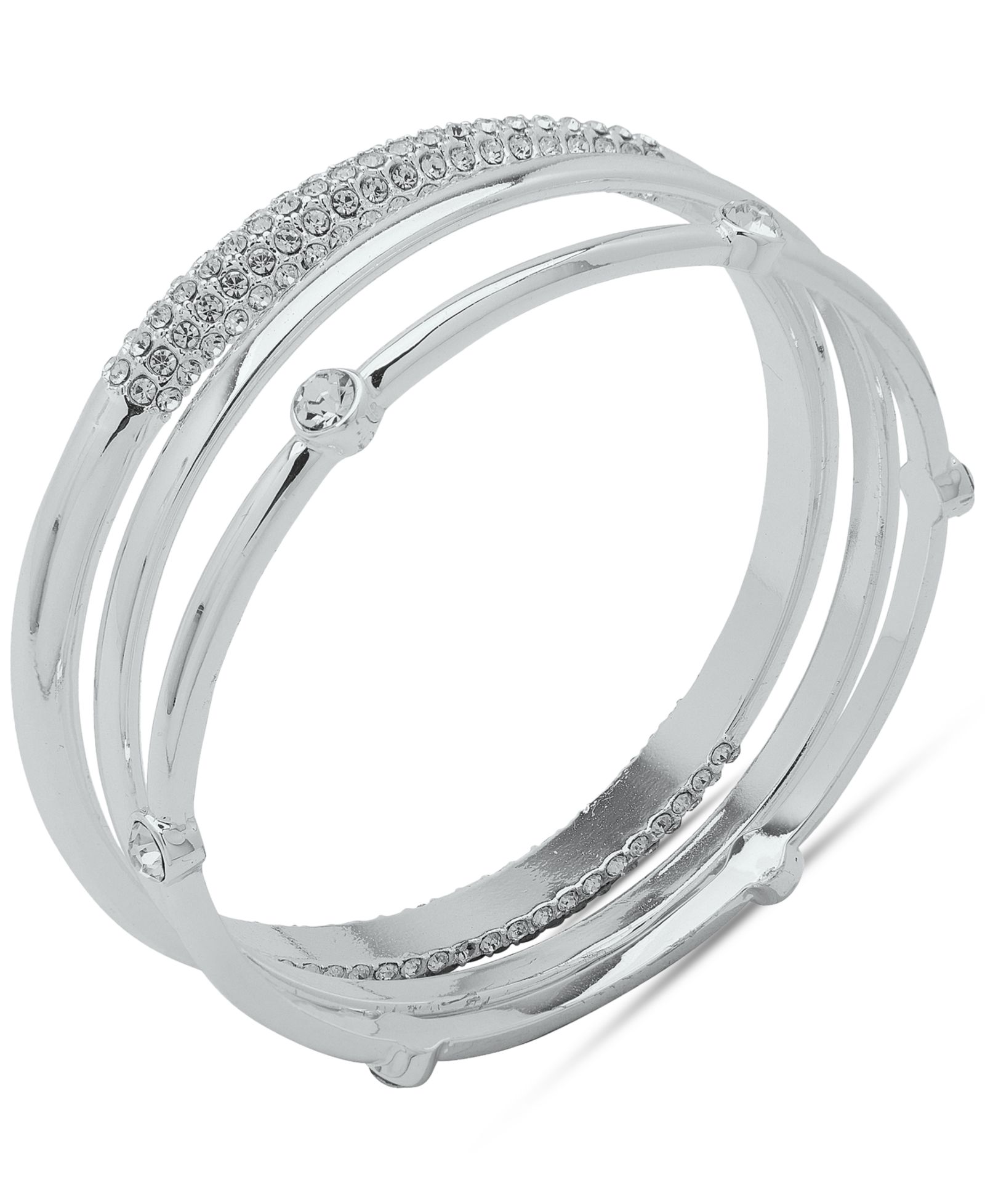 Женский браслет Anne Klein Silver-Tone Crystal Trio Bangle