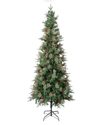 National Tree Company 7.5' Feel-Real Virginia Pine Hinged Pine-Needle  Christmas Tree w Berries & Pinecones