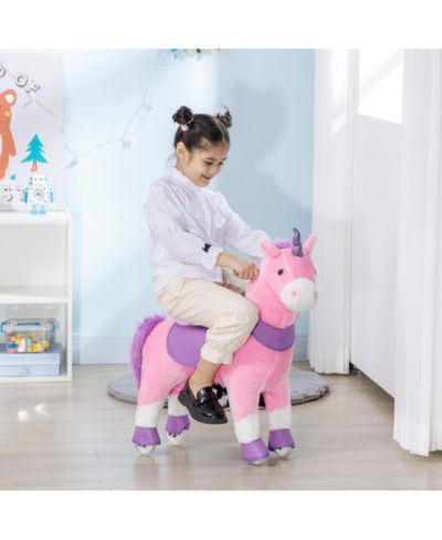 Qaba Unicorn Walking Horse Ride-On with Rolling Wheels, 176 lbs. Capacity, Ages 3-6