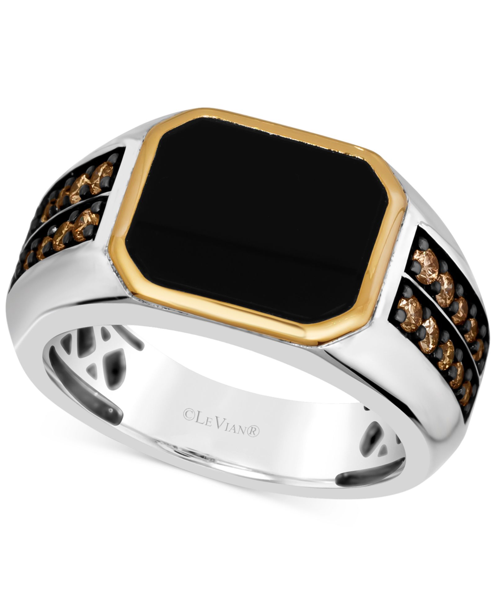 Мужское кольцо Le Vian Chocolatier® Onyx & Chocolate Diamond (1/2 ct. t.w.) из стерлингового серебра и золота 14k