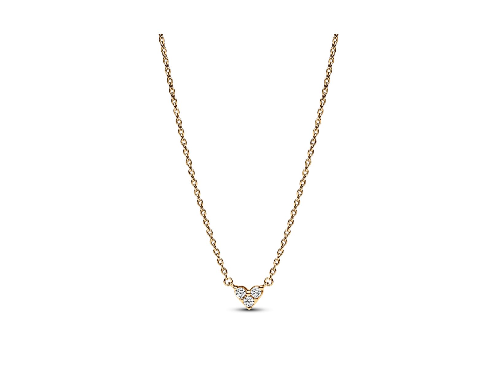 Pandora Gold-Plated Triple Stone Heart Collier Pendant Necklace