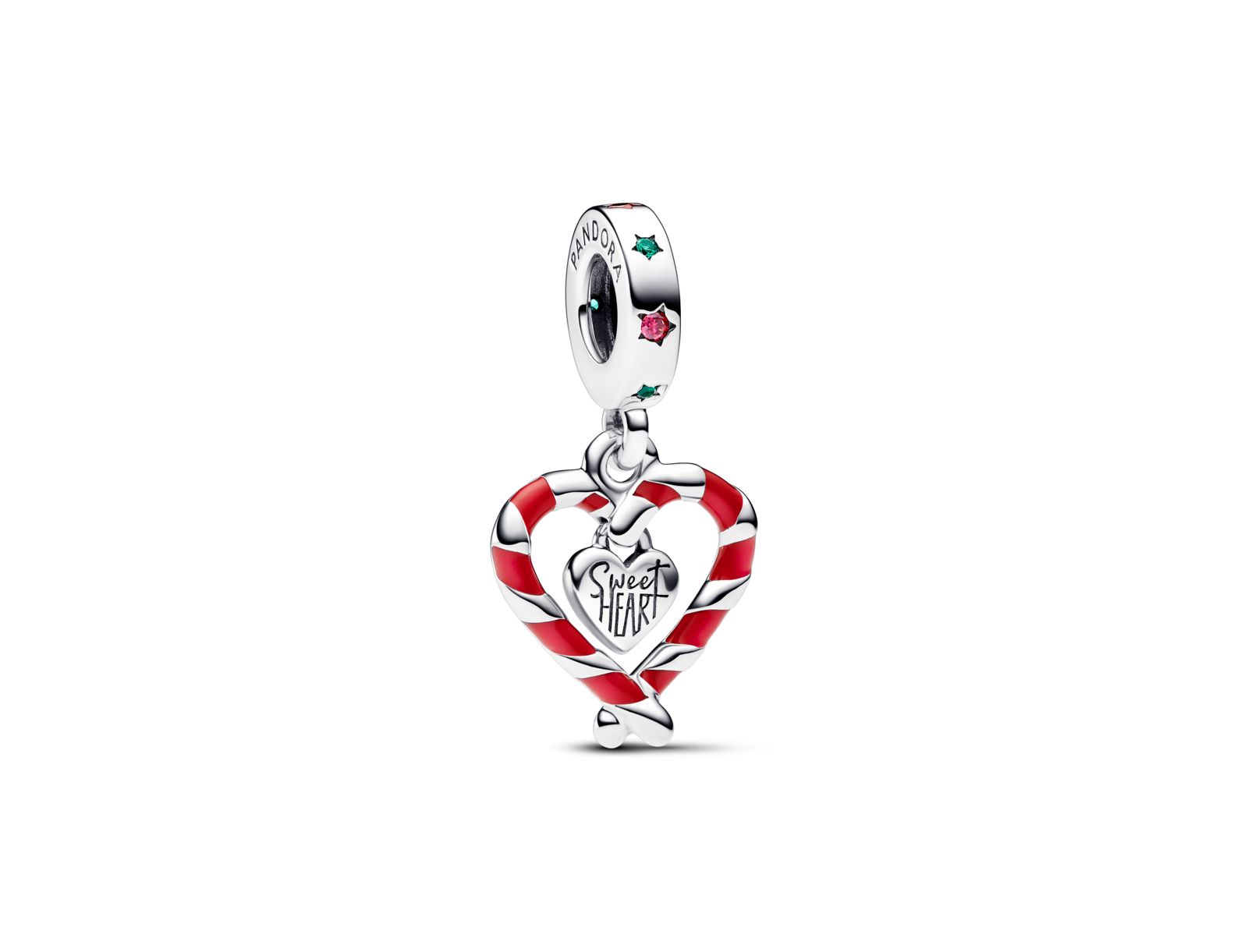 Pandora Cubic Zirconia Double Candy Cane Heart Christmas Dangle Charm