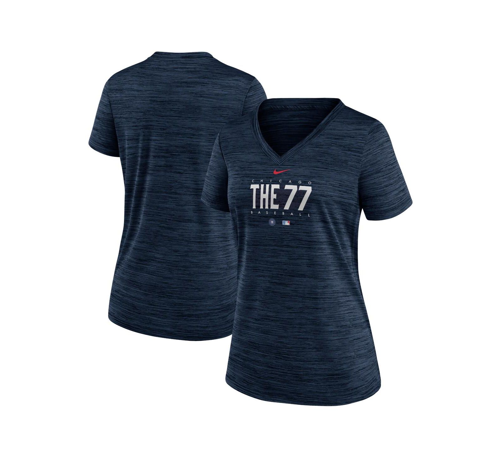 Women's Nike Navy Chicago Cubs City Connect Velocity Practice Performance V-Neck T-shirt