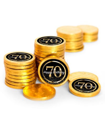 Just Candy 84ct 70th Birthday Candy Party Favors Chocolate Coins, 84 Pieces