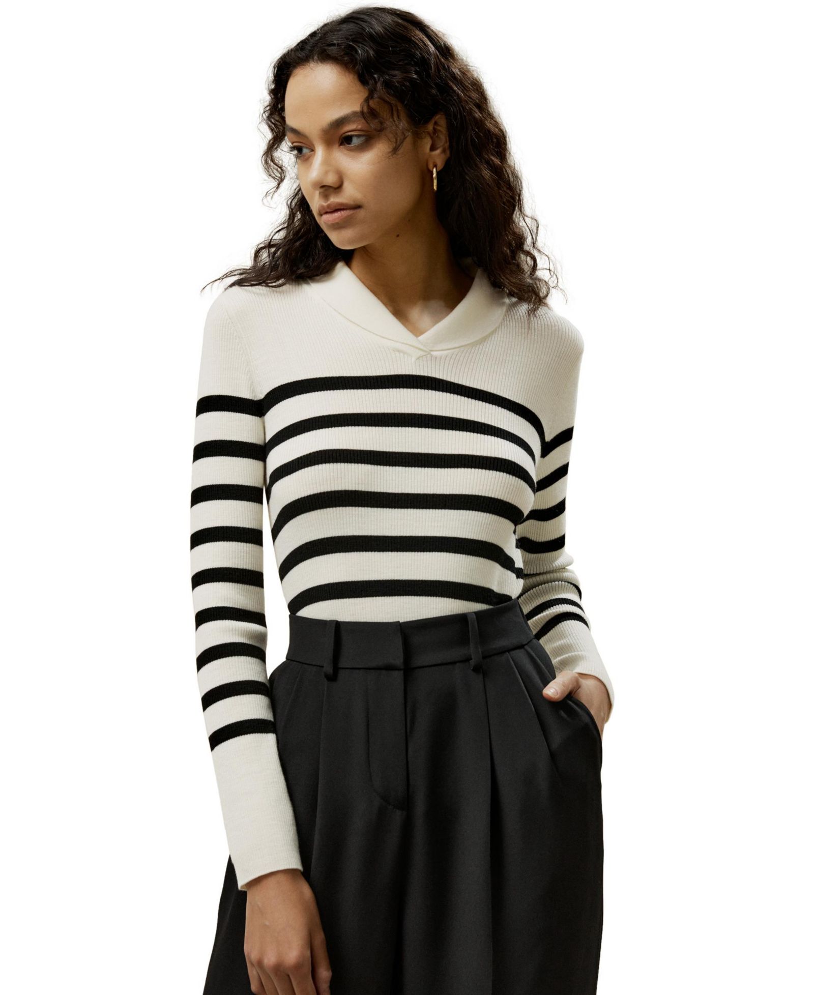 LILYSILK Women's Striped Ultra-fine Merino Wool Sweater