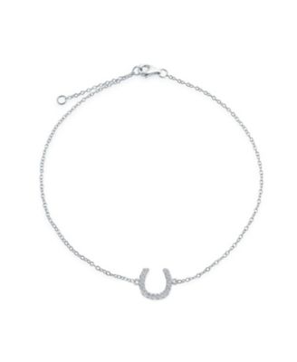 Bling Jewelry Dainty Pave CZ Lucky Charm Horseshoe Anklet Bracelet .925 Sterling Silver