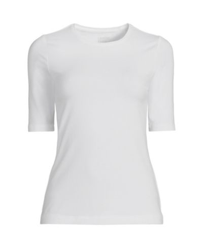 Lands' End Plus Size Lightweight Jersey Skimming Elbow Sleeve Crew Neck T-shirt