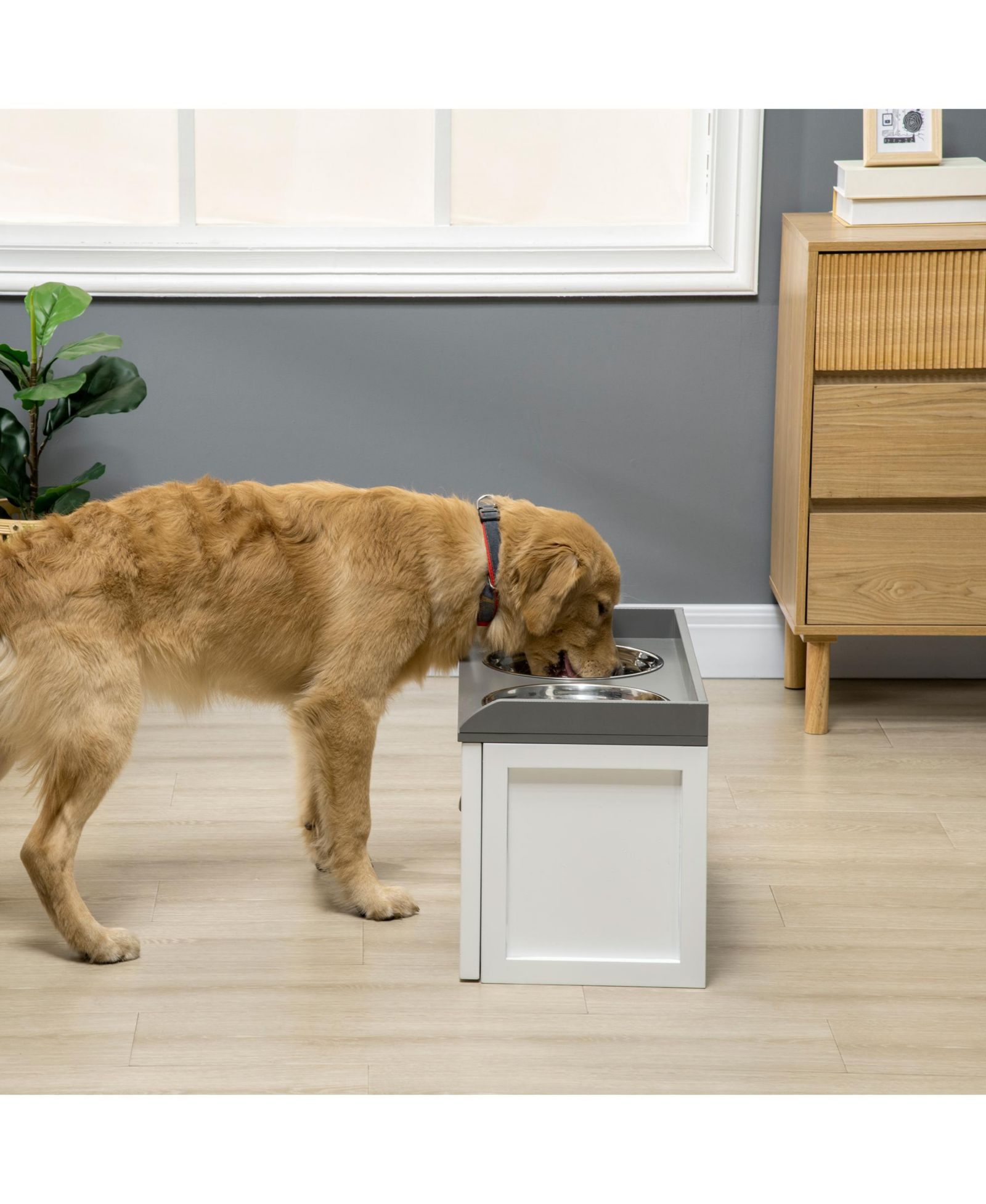 PawHut Large Elevated Dog Bowls with Storage Drawer Containing 21L Capacity, Raised  Pet Feeding Station with 2 Stainless Steel Bowls