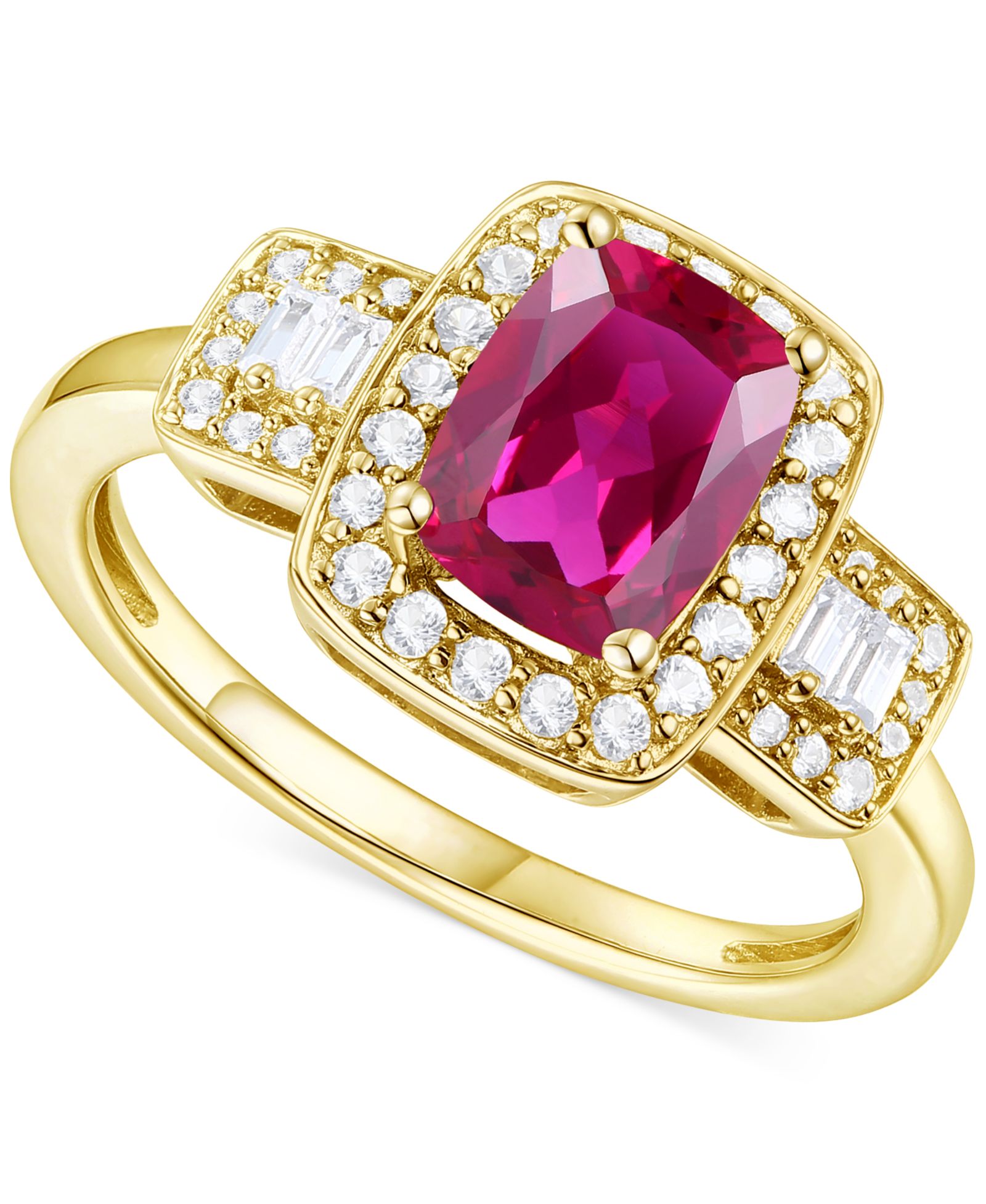 Кольцо с изумером Lab-Grown Emerald и White Sapphire в оправе из 14k Gold-Plated Sterling Silver