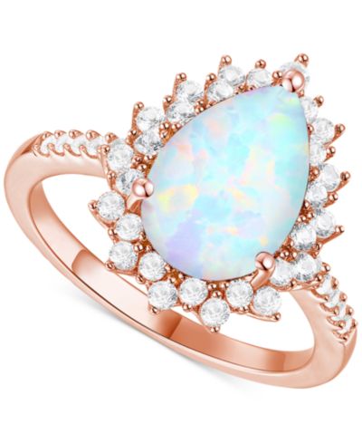 Lab-Grown Opal (7/8 ct. t.w.) & Lab-Grown White Sapphire (5/8 ct. t.w.) Halo Ring in 14k Rose Gold-Plated Sterling Silver (Also in Lab-Grown Ruby & Lab-Grown Blue Sapphire)
