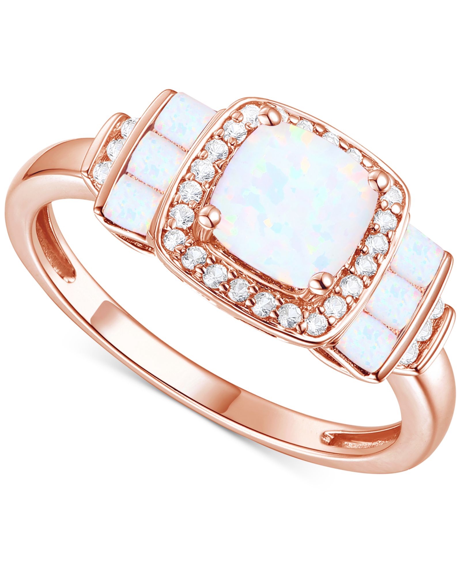 Lab-Grown Opal (3/8 ct. t.w.) & Lab-Grown White Sapphire (1/6 ct. t.w.) Statement Ring in 14k Rose Gold-Plated Sterling Silver (Also in Lab-Grown Ruby & Lab-Grown Blue Sapphire)