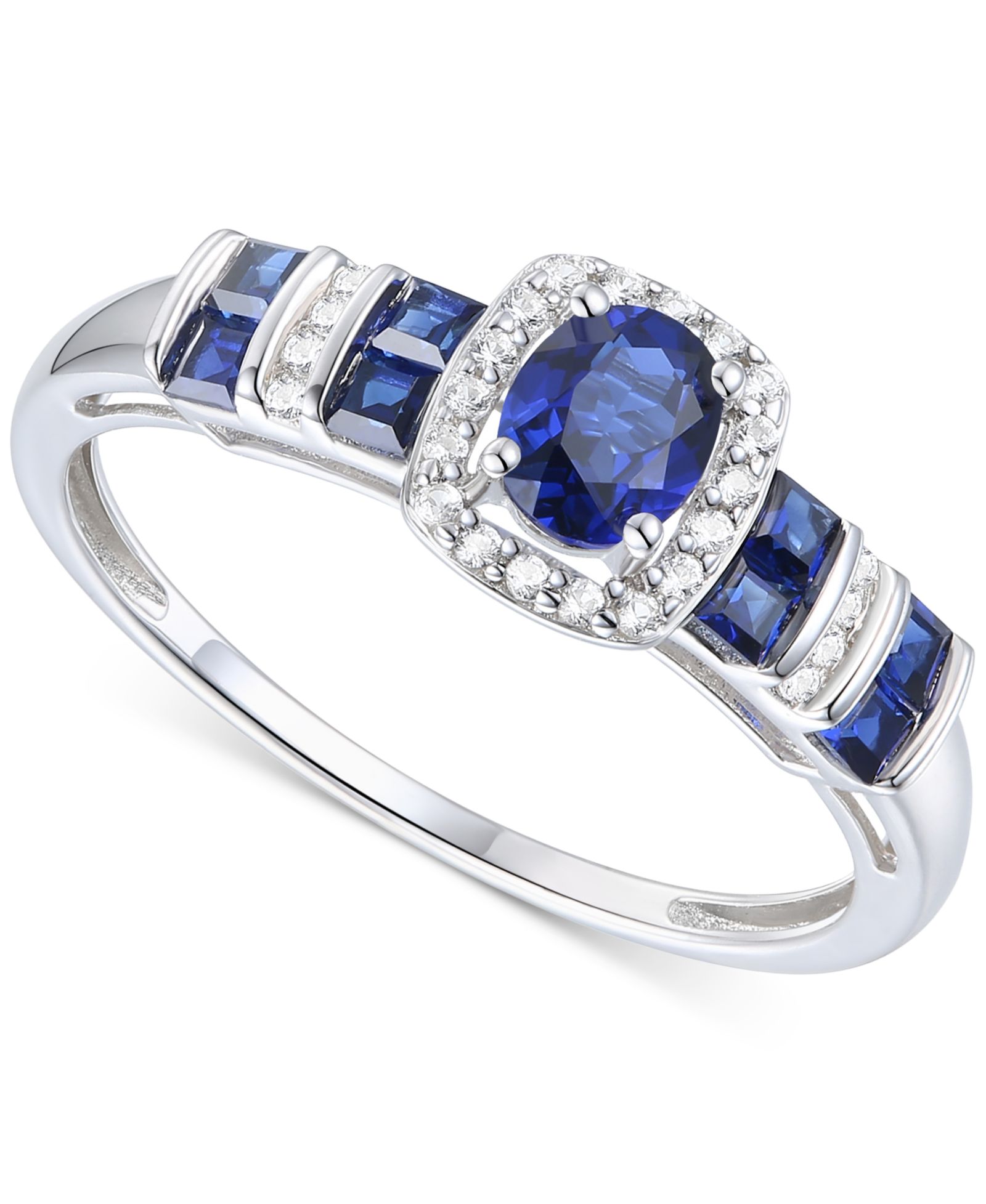 Lab-Grown Ruby (5/8 ct. t.w.) & Lab-Grown White Sapphire (1/10 ct. t.w.) Halo Statement Ring in 14k Gold-Plated Sterling Silver (Also in Lab-Grown Blue Sapphire)