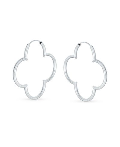 Bling Jewelry Large Silver Thin Endless Clover Flower Shape Hoop Earrings Sterling Silver