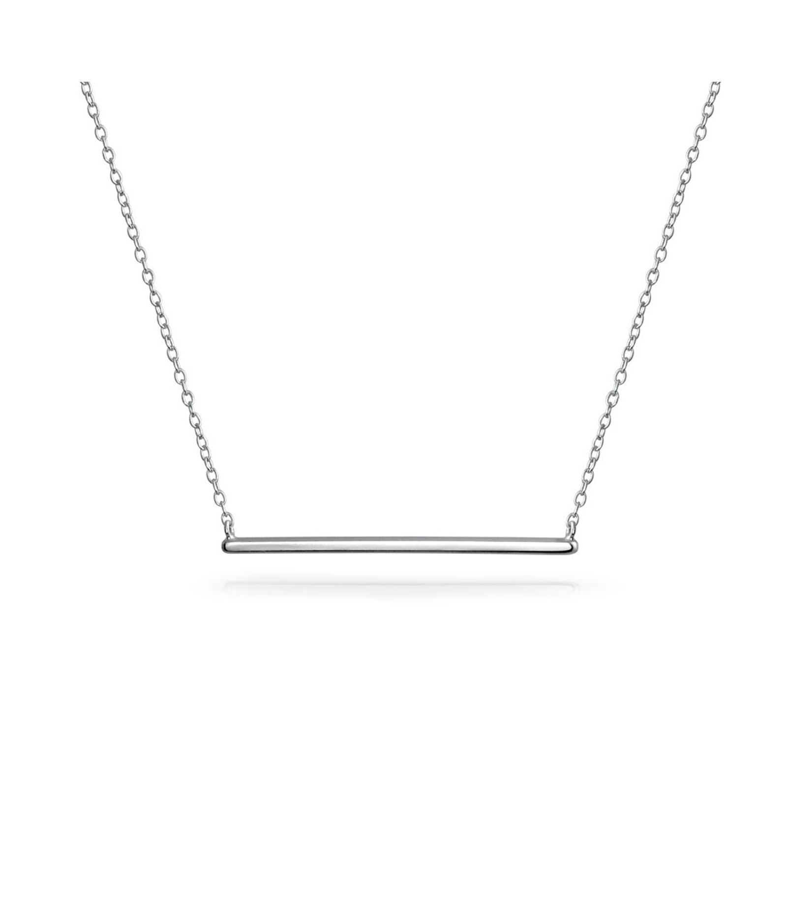 Bling Jewelry Delicate Horizontal Sideways Bar Pendant Necklace Gold .925 Sterling Silver