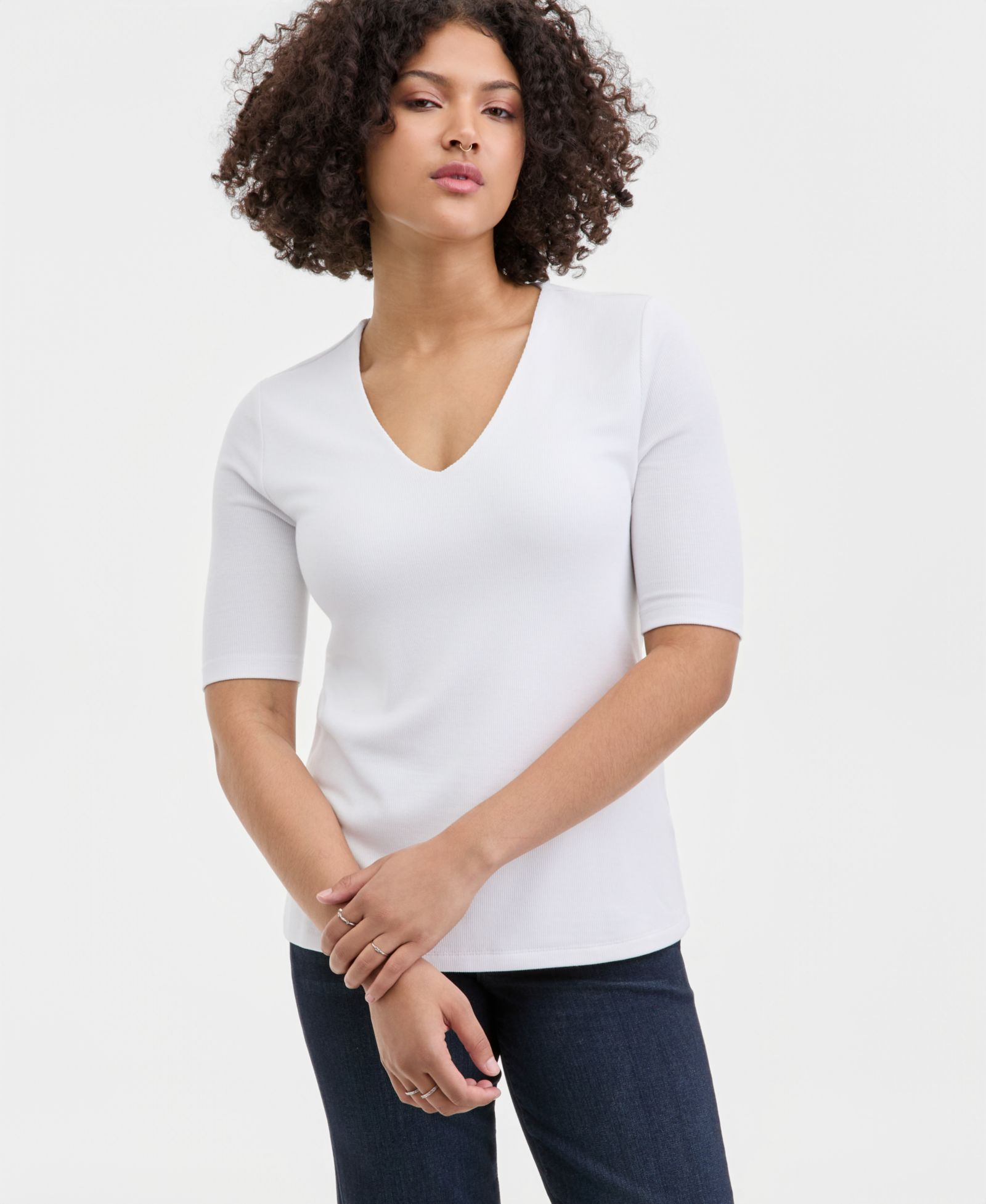 Liverpool Los Angeles Women's V-Neck Elbow-Sleeve Knit Top
