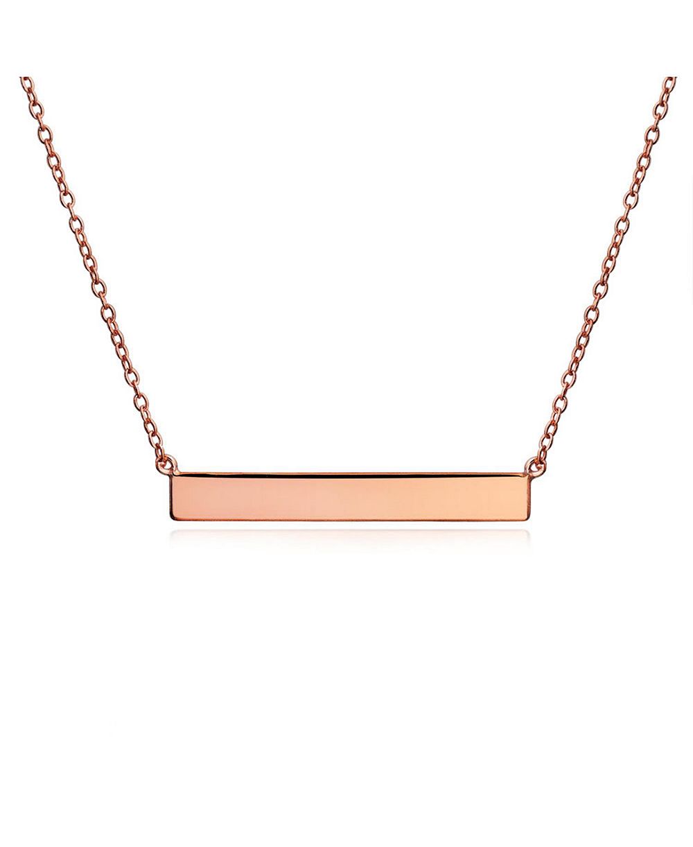 Bling Jewelry Horizontal Name Plated Bar Pendant Necklace Rose Gold Plate Sterling Silver