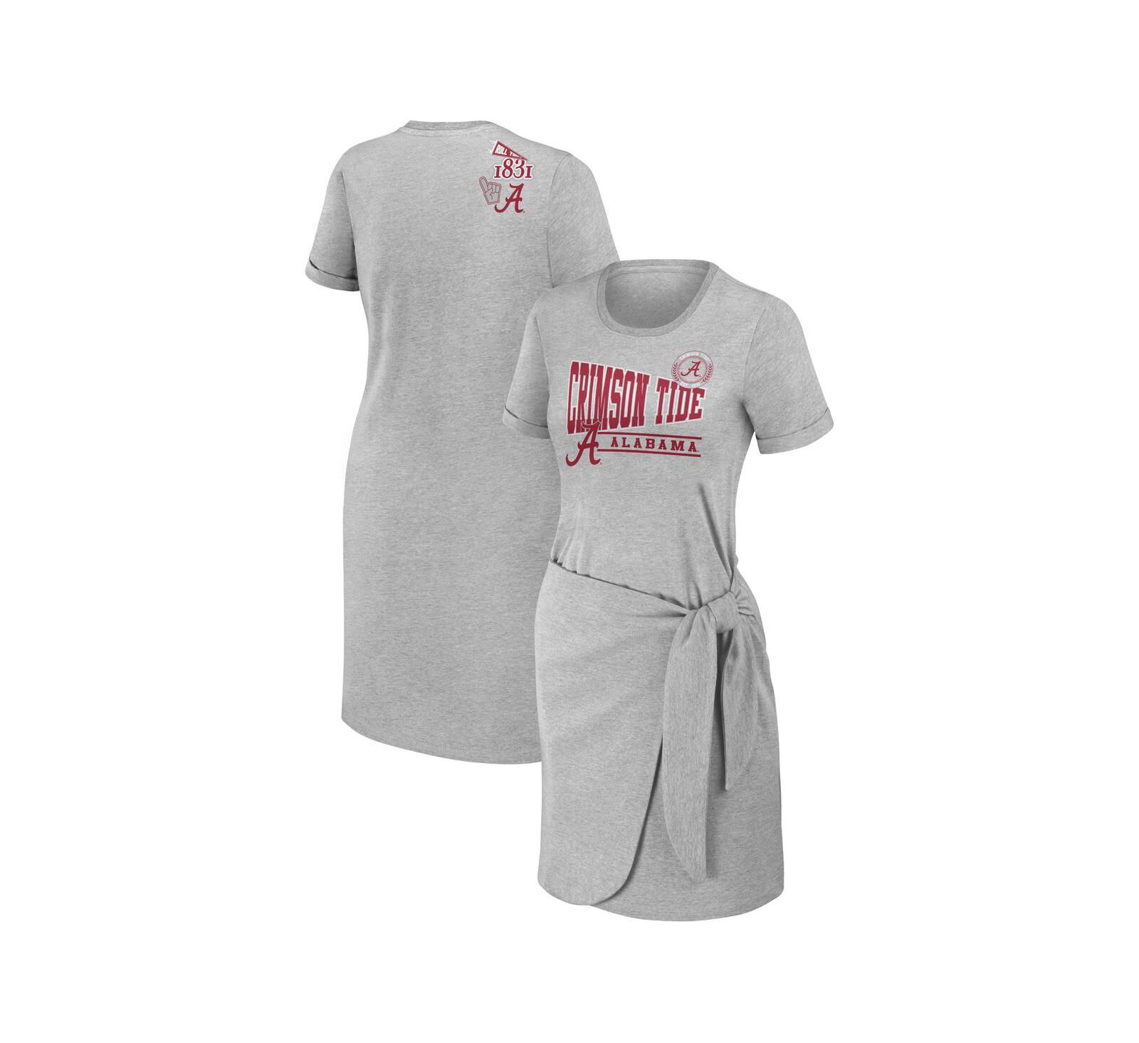 Women's WEAR by Erin Andrews Женское платье-футболка с узлом, серая меланж, Alabama Crimson Tide