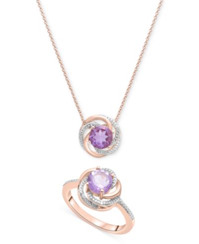 Набор Macy's: подвеска Pink Amethyst (1-1/2 ct. t.w.) & Diamond Accent Spiral и кольцо в позолоченном серебре 14k Rose Gold-Plated Sterling Silver