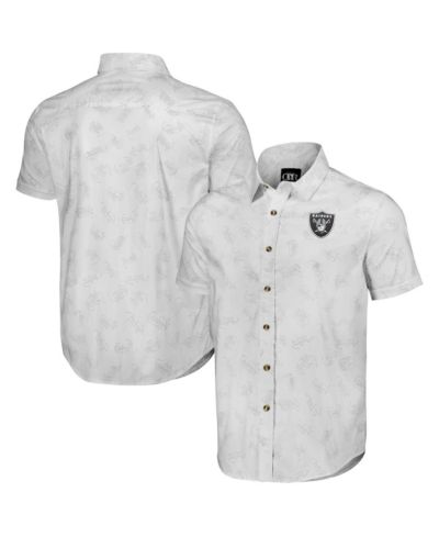 Men's NFL x Darius Rucker Collection by Fanatics White Las Vegas Raiders Woven Short Sleeve Button Up Shirt