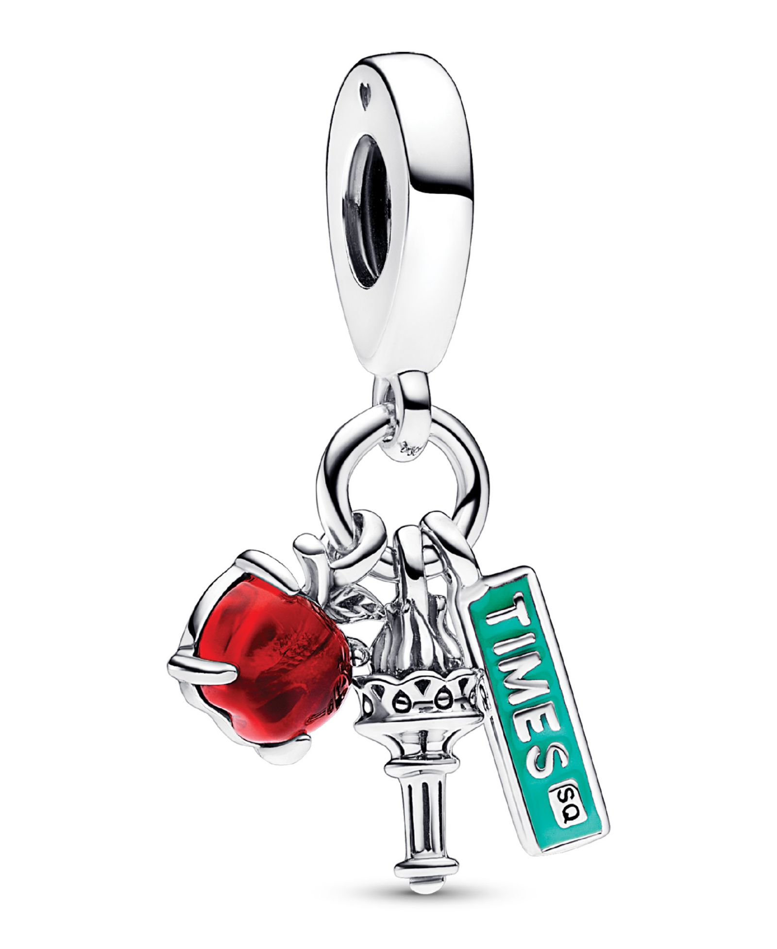 Pandora Sterling Silver NYC Apple, Torch and Street Sign Triple Dangle Charm