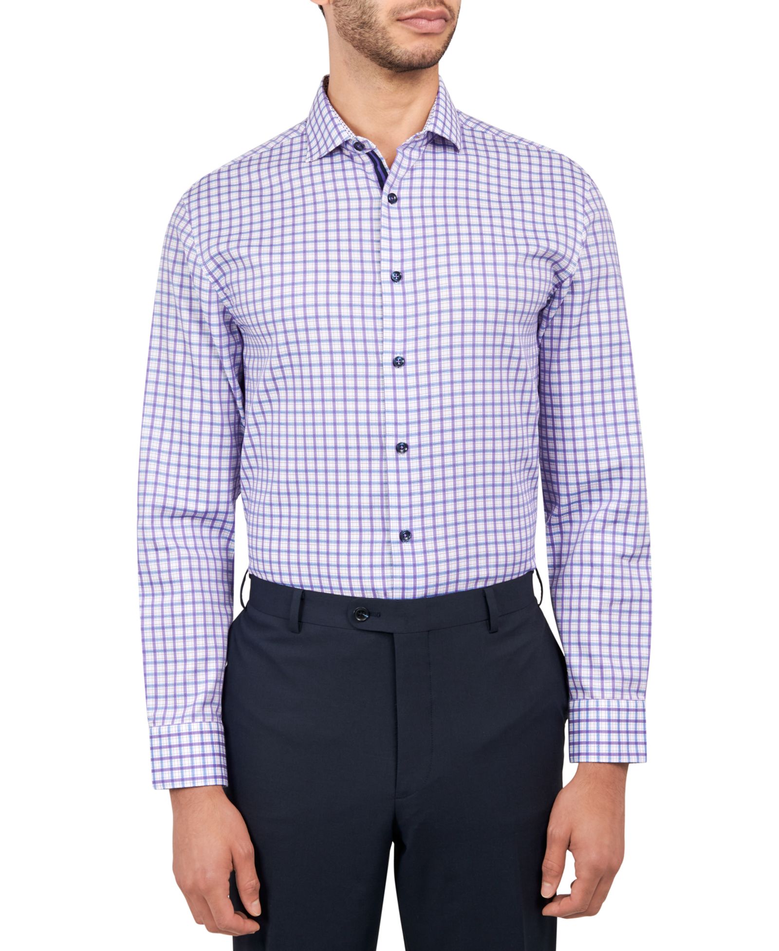 Michelsons of London Men's Regular-Fit Windowpane Check Dress Shirt