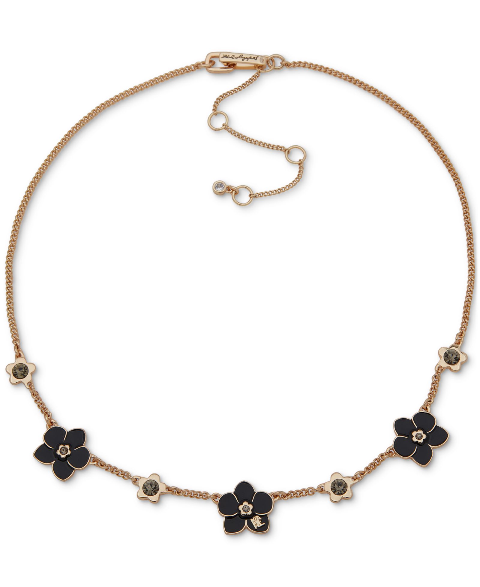 Ожерелье KARL LAGERFELD PARIS Gold-Tone Black Flower, 16" + 3" extender