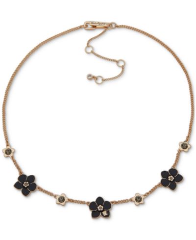 Ожерелье KARL LAGERFELD PARIS Gold-Tone Black Flower, 16" + 3" extender