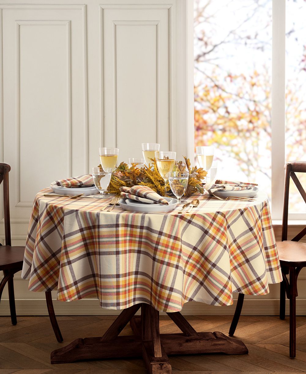 Elrene Russet Harvest Woven Plaid Tablecloth, 60" x 84" Oval