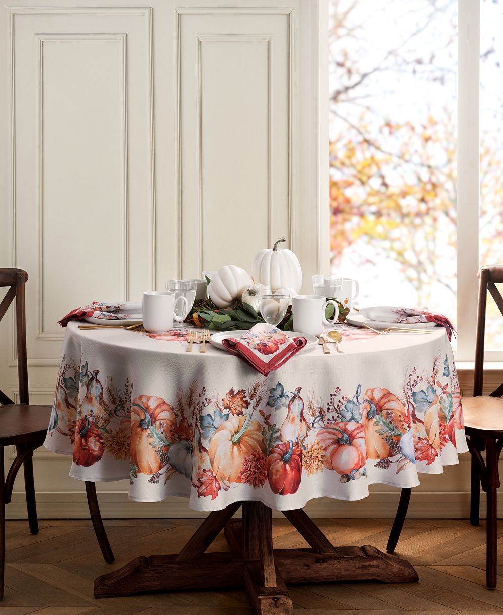 Скатерть Elrene Botanical Harvest Pumpkin, круглая 70"