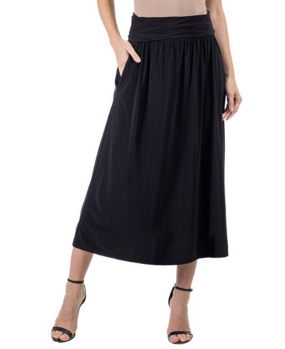 24seven Comfort Apparel Women's Foldover with Pockets Maxi Skirt