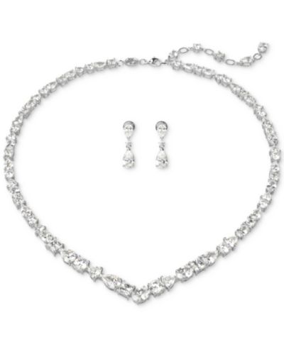 Набор Swarovski Silver-Tone 2-Pc. Set Mesmera Crystal Drop Earrings & Necklace, 15" + 2" extender