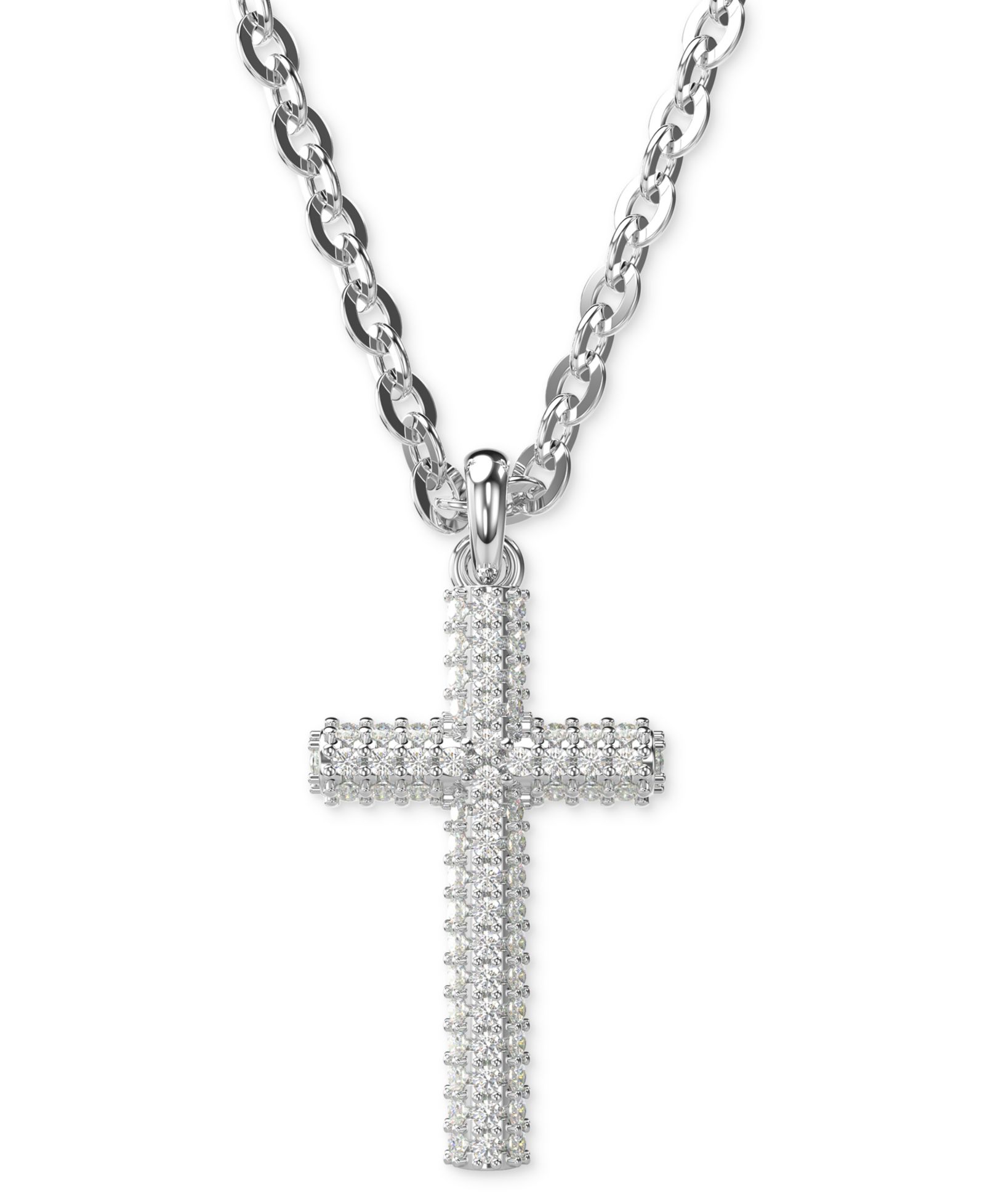 Swarovski Silver-Tone Insigne Crystal Cross Pendant Necklace, 15" + 3" extender